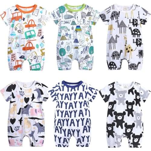 Summer Newborn Baby Jumpsuits Cotton Toddler Kids Baby Boys Girl Short Sleeve Cartoon Animal Print Romper Fashion Infant Clothes