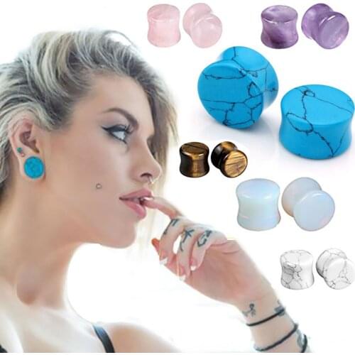 TIANCIFBYJS Natural Stone 2pcs Ear Stretching Kit Flesh Tunnel Flared Fancy Piercing Body Jewelry Tragus Earring Expander Gauges
