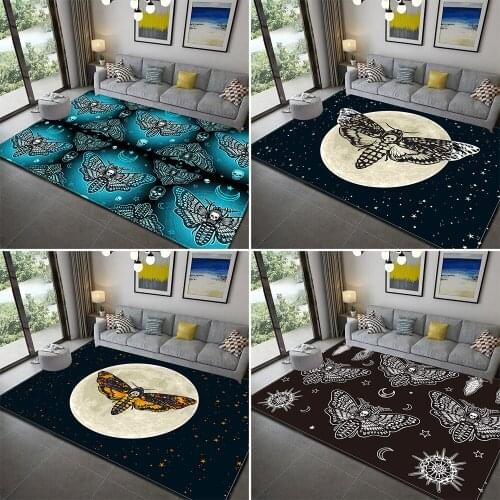 Death Moth 3D Print Carpet for Living Room Gothic Skull Non-slip Floor Mat Butterfly Area Rug Moon Stars Carpet for Bedroom
