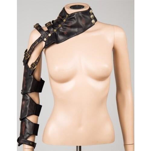 Brown Plus Size 6XL Unisex Leather Steampunk Buckle One Shoulder Long Armor Arm Warmer Gothic Newest 2018 Punk SalesAccessories