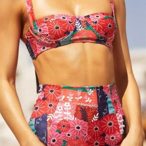 Miyouj Patchwork Print Swimsuit Push Up Bikinis High Waist Bathing Suits Bandage WomenS Swimwear 2021 Sports Bikini Set