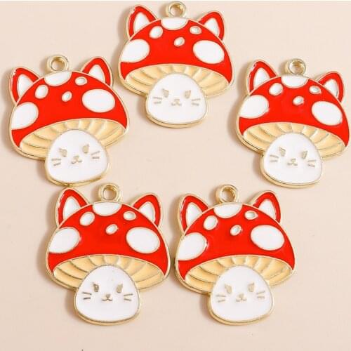10pcs 22*25mm Cute Zinc Alloy Enamel Plant Mushroon Charms Necklaces Earrings Making DIY Handmade Jewelry Findings Accessories