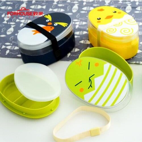 Cartoon Lunch Box 2 Layer Food Storage Container Portable Bento Box Anti Leakage For Children