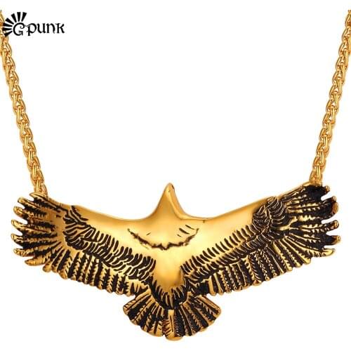 Flying Eagle Men Necklace & Pendant Animal Gold Pendant With Cuban Chain Punk Jewelry Statement Maxi Necklace Wholesale P2256G