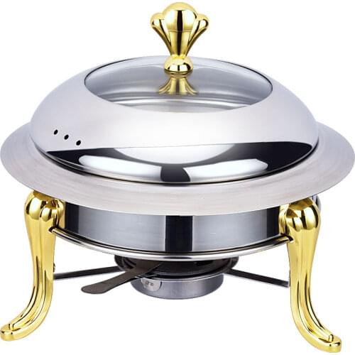 Stainless steel hotpot set mini pot holder tempered glass lid 30cm gold silver Chafing Dish Buffet pan Food Tray Warmer