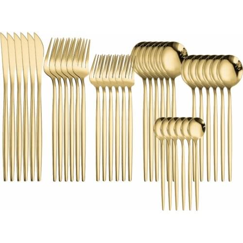 Gold Cutlery Set Stainless Steel Tableware Set Gold Cutlery Forks Knives Spoons Dinnerware Set 36Pcs Mirror Western Flatware