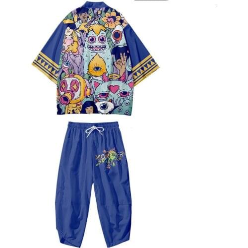 New Foreign Trade Summer Half-sleeved Samurai Black Kimono Monster Collection Cardigan Feather Knit Mens Jacket Casual Cropped