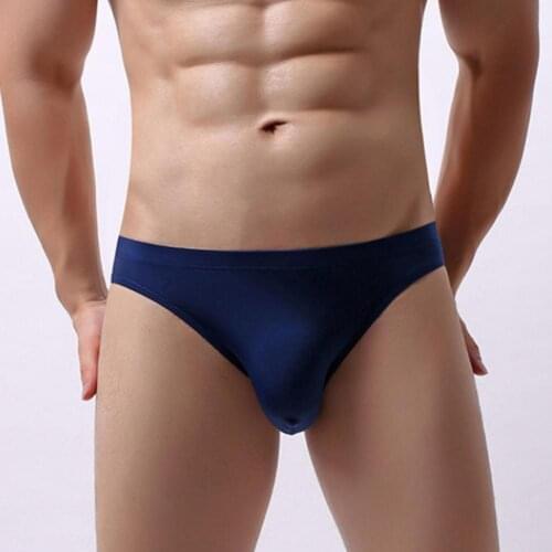 Longjiang Solid Color Transparent Men Briefs Ice Silk U Convex Seamless Male Underwear Male Underpants
