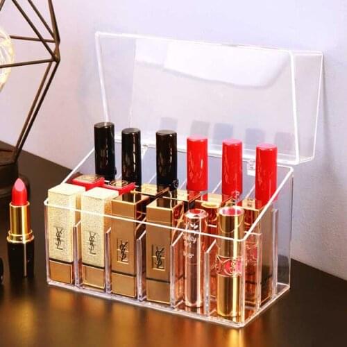 Acrylic Transparent 18 Slots Lipstick Storage Box With Lid Lip Gross Holder Case Lipstick Organizer Makeup Storage Box