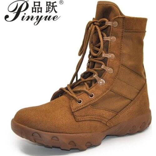 Autumn Mens Army super light brown boots tactical Microfiber ventilation combat boots with side zipper size38-46