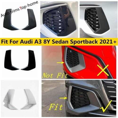 Car Front Fog Light Lamp Eyebrow Eyelids Cover Trim ABS Chrome / Carbon Fiber Look Exterior For Audi A3 8Y Sedan Sportback 2021