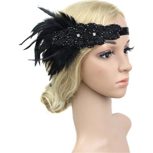 2019 New Women 1920s Headpiece Feather Flapper Headband Great Gatsby Headdress Vintage Fashion Accessories hairband headwear #7