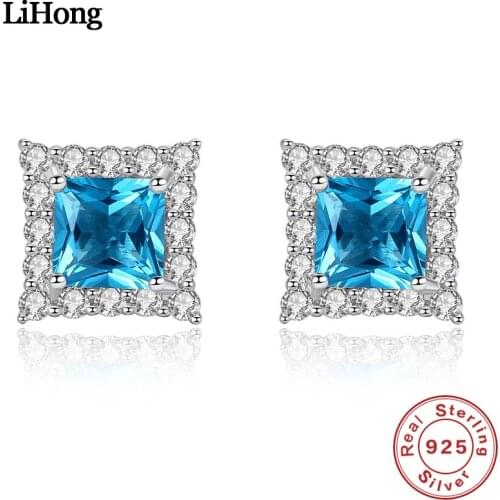 100% 925 Sterling Silver Stud Earrings Natural Aquamarine Womens Earrings Brand New Fashion Jewelry