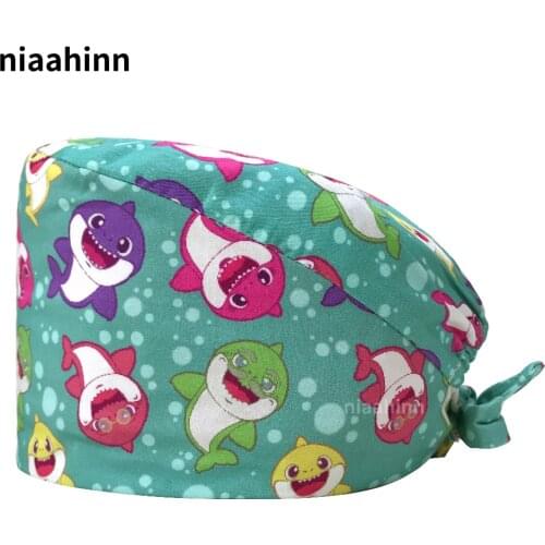 Unisex Nursing Scrub Women Cap Wholesale Breathable Multicolor Animal Printing Health Service Nursing Work Cap 100%Cotton Summer