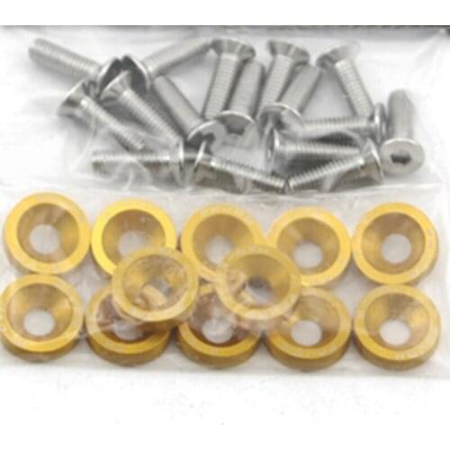10pcs Gold Aluminum JDM Fender Washers and M6 Bolt Car Modified Hex Fasteners Fender Washer Bumper Engine Concave Screws