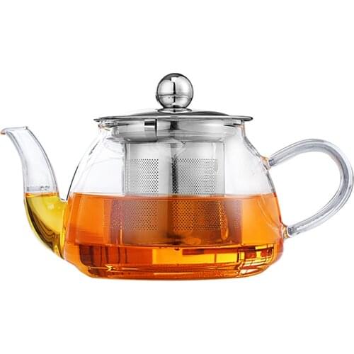 300/500/600/800/900ML Heat-resistant Glass Teapot Stainless Steel Liner Transparent Kung Fu Tea Set Kettles with Strainers
