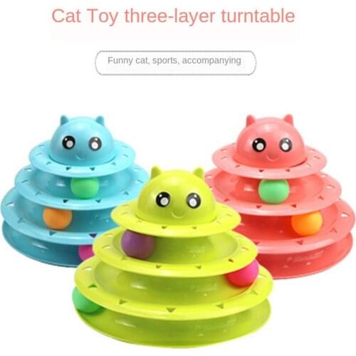 Trilaminar Pet Toys Cat Track Ball Dish Funny Disk Interactive Amusement Plate Cat Toy Game Play Disc Turntable Toy Cat Supplies