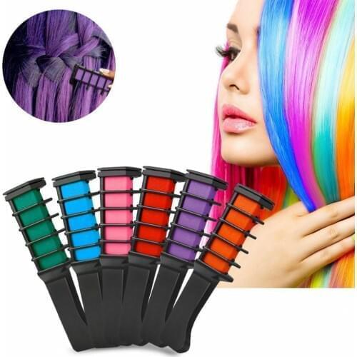 Creative 6PCS Non-toxic Hair Chalk Comb One-time Temporary Dyeing Comb Soft Pastels Salon Comb 6 colors