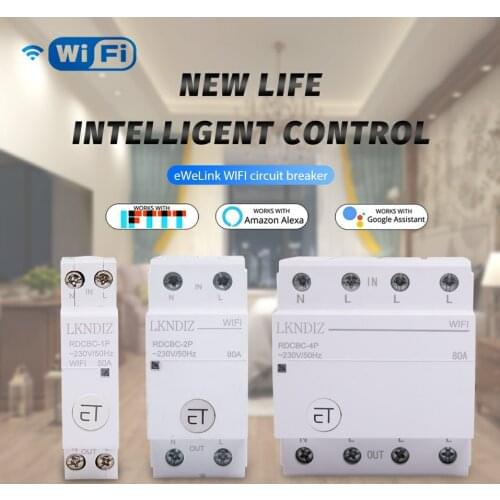 Din Rail WIFI Circuit Breaker Smart Timer Switch Relay, eWeLink APP Control Work With Alexa Google Home 1P 2P 4P 110V 220V