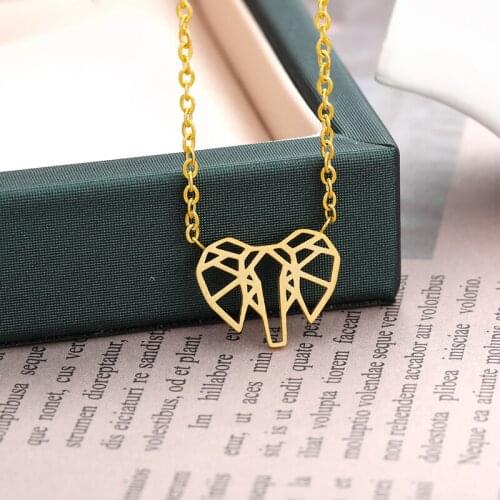 V Attract BFF Jewelry Origami Elephant Statement Necklace for Women Men Bijoux Femme Stainless Steel Ketting Colar Feminino