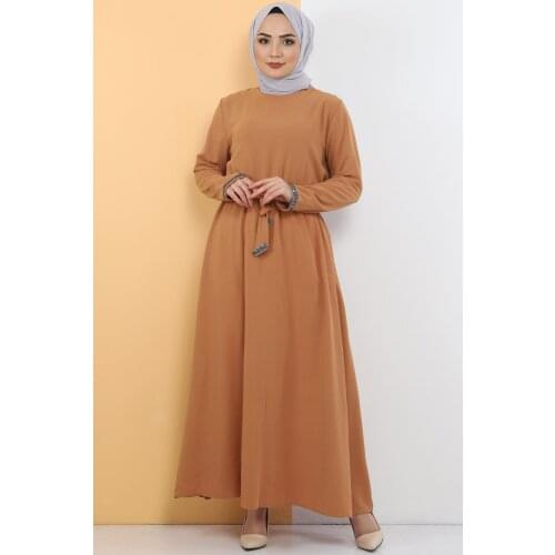 Taş İşlemeli Elbise TSD6555 Camel