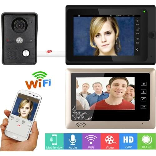 MOUNTAINONE 720P 7inch 2 Monitor Wired / Wireless Wifi IP Video Door Phone Doorbell Intercom WIFI Doorbell for IOS Android Phone