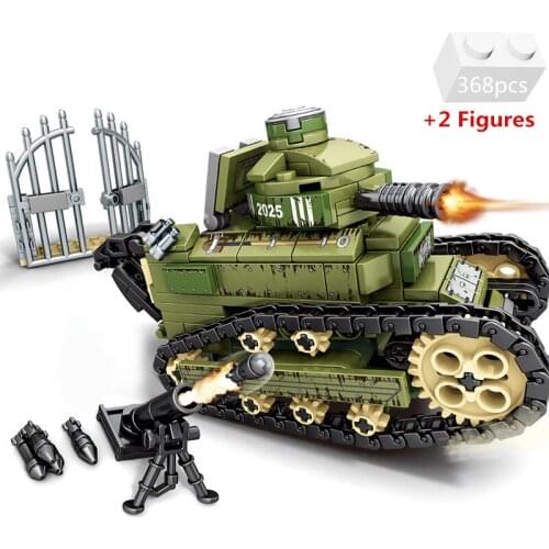 Military Series WW2 Renault FT17 Heavy Battle Tank Weapon Army Soldier Building Blocks Sets Bricks Classic Model Kids Toys Gifts