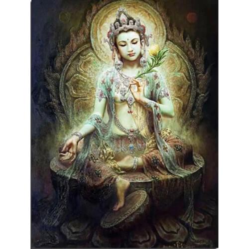 Green Tara DIY Handmade Room Decal Diamond Painting Set Resin Rhinestone Pasted Cross Stitch for Home Decor BY687