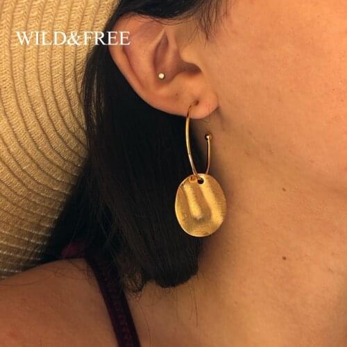 Wild & Free New Punk Simple Design Scratched Round Hoop Earrings Gold Metal Open Hoop Earrings For Women Party Jewelry Brincos