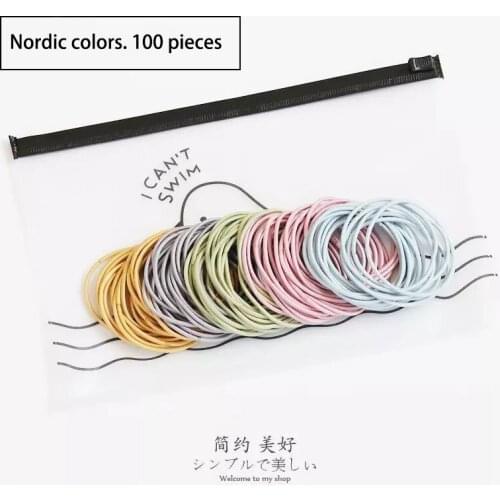 100 Pieces/bag of Red Orang Yellow Green Blue Blue and Purple Mixed Hairbands Simple and Cute Multicolor Girl Hair Accessories