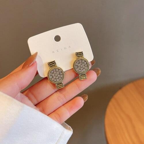Full Diamond Design Sense Watch Earrings For Women 2021 New Fashion Temperament Fashion Simple Earrings Jewellery Gift