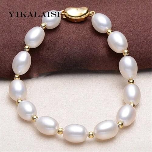 YIKALAISI 2017 Charm Bracelet Pearl Jewelry Natural Pearl Plunger Buckle Bracelet 925Sterling Silver Jewelry Bracelet For Women