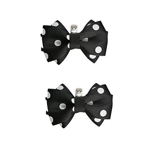 1 Pair Polka Dot Satin Fabric Double Bow Shoe Clips Vintage Style Black Color