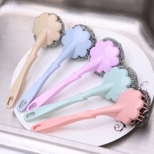 1pcs Color Random Handheld Cleaning Wire Ball Brush Scrubbing Steel Wire Ball Brush Pot Pan Kitchen Cookware Cleaning Tool