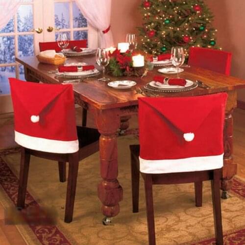 1pc Christmas Chair Back Cover Decoration Santa Clause Red Hat Christmas Decoration for Home New Year Decor