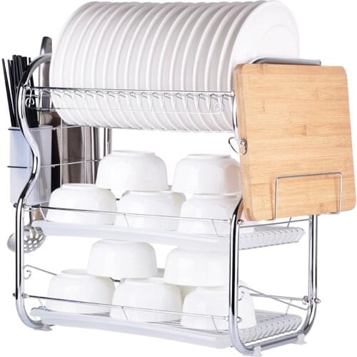 3-Tier Dish Rack Kitchen Storage drawer Rack with Chopsticks/Knives/Cutting Board Holder Drainboard kitchen drawer organizer