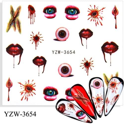 4pcs Halloween Nail Sticker Water Transfer Witch Ghost Skull Blood Mouth Design Slider Decals Girls Children Party Manicure Tool