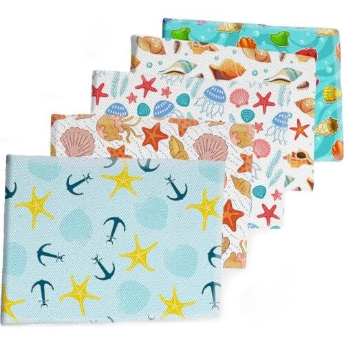 50*145CM Ocean Series Fabric Starfish Printed Polyester Cotton Twill Fabric Patchwor Printed
