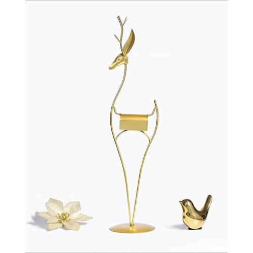 Antique Iron Art Gold Stag Deer Reindeer Antlers Home Decro Ornament Sculpture Statue Art