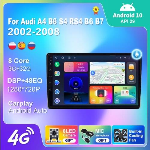 GPS Auto For Audi A4 B6 S4 RS4 B6 B7 2002-2008 2din Navigation Autoradio Android 10 Car Radio Stereo Carplay Audio for Cars DSP