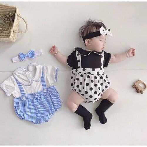Summer Newborn Infant Kids Clothes Sets Short Sleeve Peter Pan Collar Boys Bodysuit+Headband 2pieces/set