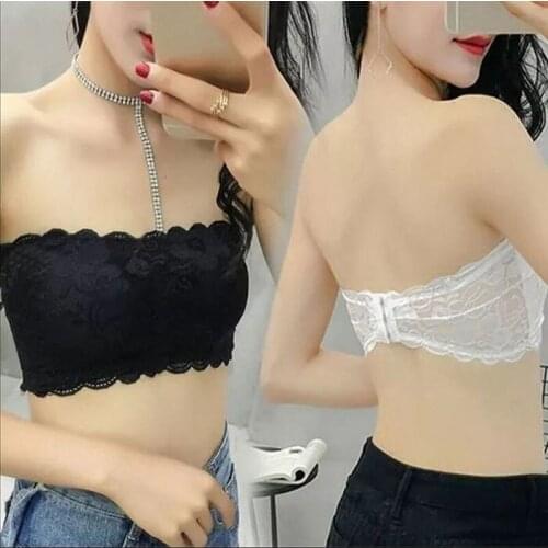 Valentines day Sexy Summer Women Elastic Strapless Bra Lace Tube Top Bandeau Crop Tank Seamless Padded Underwear Wholesale