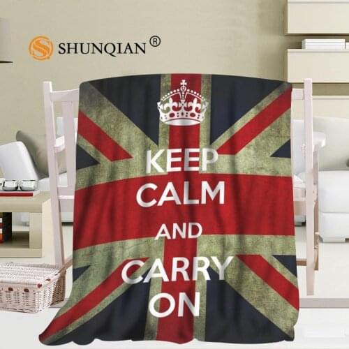 Custom keep calm and carry on blanket Flannel Fabric56x80inch 50X60inch 40X50inch Sofa Bed Blanket Kid Adult Warm Blanket
