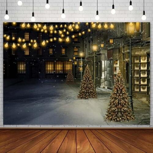 Winter Christmas Tree Backdrop Snowflake Street Lights Bokeh Child Portrait Photography Background Photo Studio Photozone Props