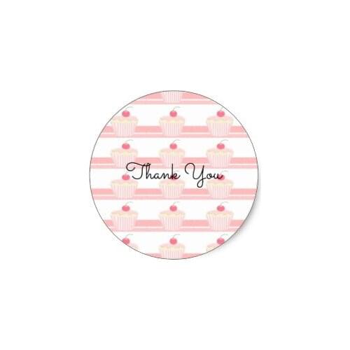 3.8cm Frosted Pink Cupcakes Thank You Classic Round Sticker