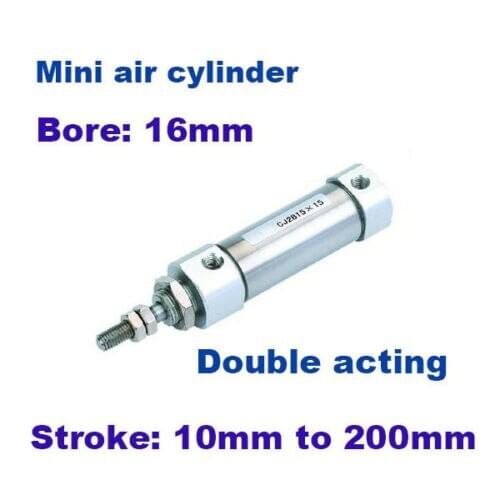 Stainless Steel Mini Cylinders Bore 16mm Stroke 10mm To 200mm CDJ2B Double Acting Small Pneumatic Piston Cylinder