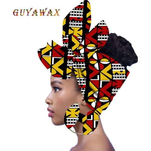 2020 Fashion African Head Scarf And Earrings 2 Pieces Set Women African Clothing Bazin Rich Headwear Wax Ankara Hairband