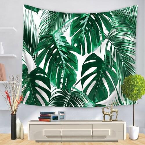 Green Tropical Plant and Flamingo Tapestry Wall Hanging Polyester Thin Bohemia Banana Leaf Print Tapestry Beach Towel Cushion