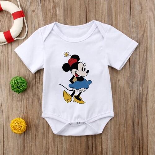 New Fashion Comfortable Baby Clothes Disney Minnie Print Short Sleeve Newborn Jumpsuit Infant Onesie Baby Boys Girls Bodysuit