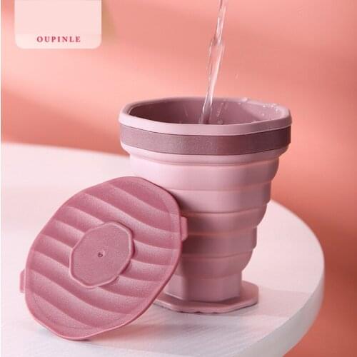 New In Stock Folding Silicone Cup Pink Portable Octagonal Folding Water Cup Space Saving Collapsible Telescopic Cup For Guests
